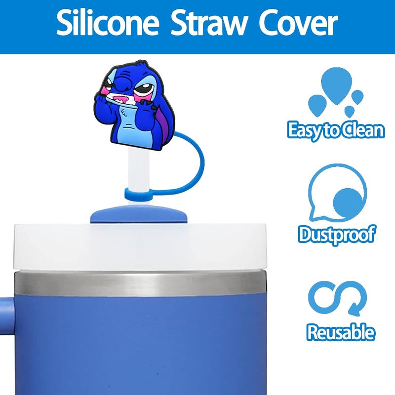 ZERCEJC 11pcs Blue Silicone Straw Covers for Stanley 30&40 Oz Tumbler, Reusable Straw Tips Lids with 10mm Straws, Perfect for Travel, Camping, Parties - Image 2